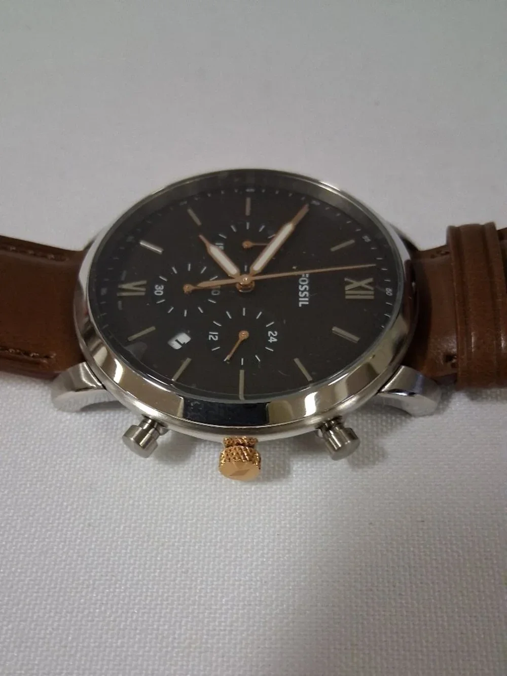 Fossil Men's Neutra Quartz Watch FS5408 – Stainless Steel Case & Brown Leather